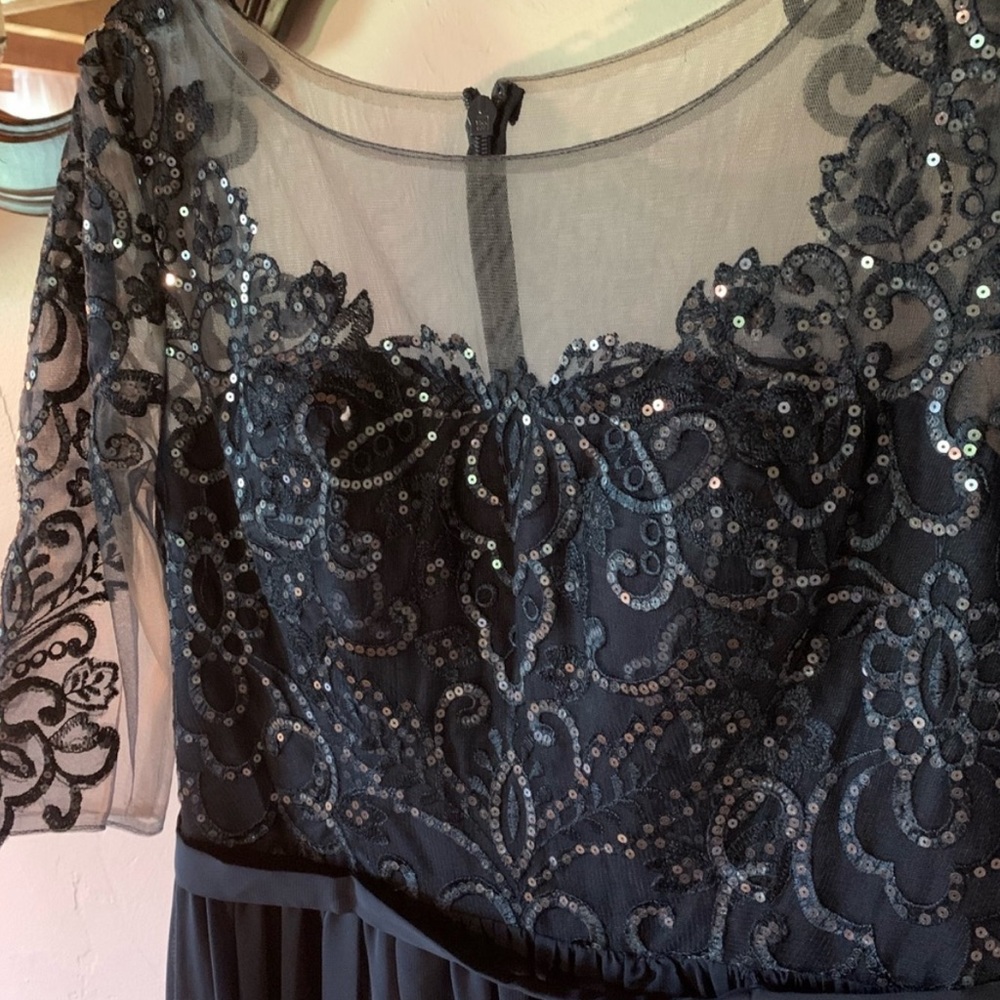 JJ’s House NWT Navy Chiffon Floor Length Formal Dress - Picture 3 of 8